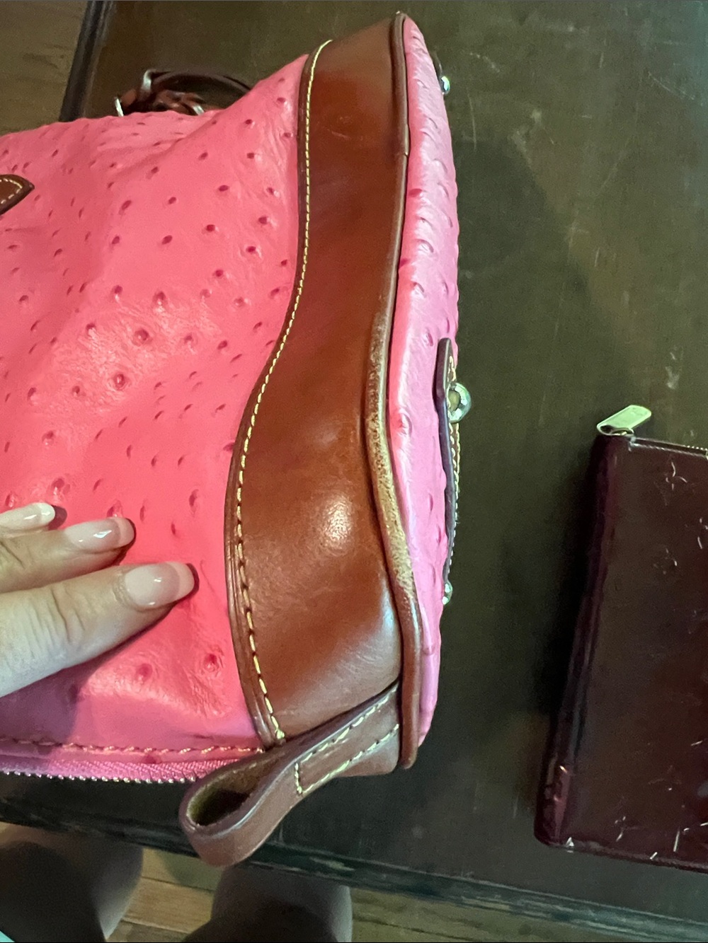 Dooney & Bourke Coral Pink Dome Satchel with Brown Trim - Picture 5 of 7